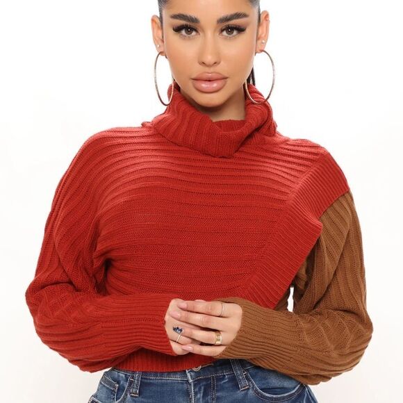 Cross Roads Turtleneck Sweater - Rust/Combo - Picture 2 of 4